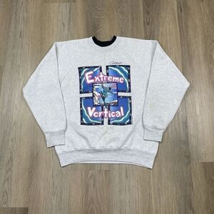 Vintage Sweatshirt Mens Large Gray Extreme Vertical Snowboard 90s Colorado